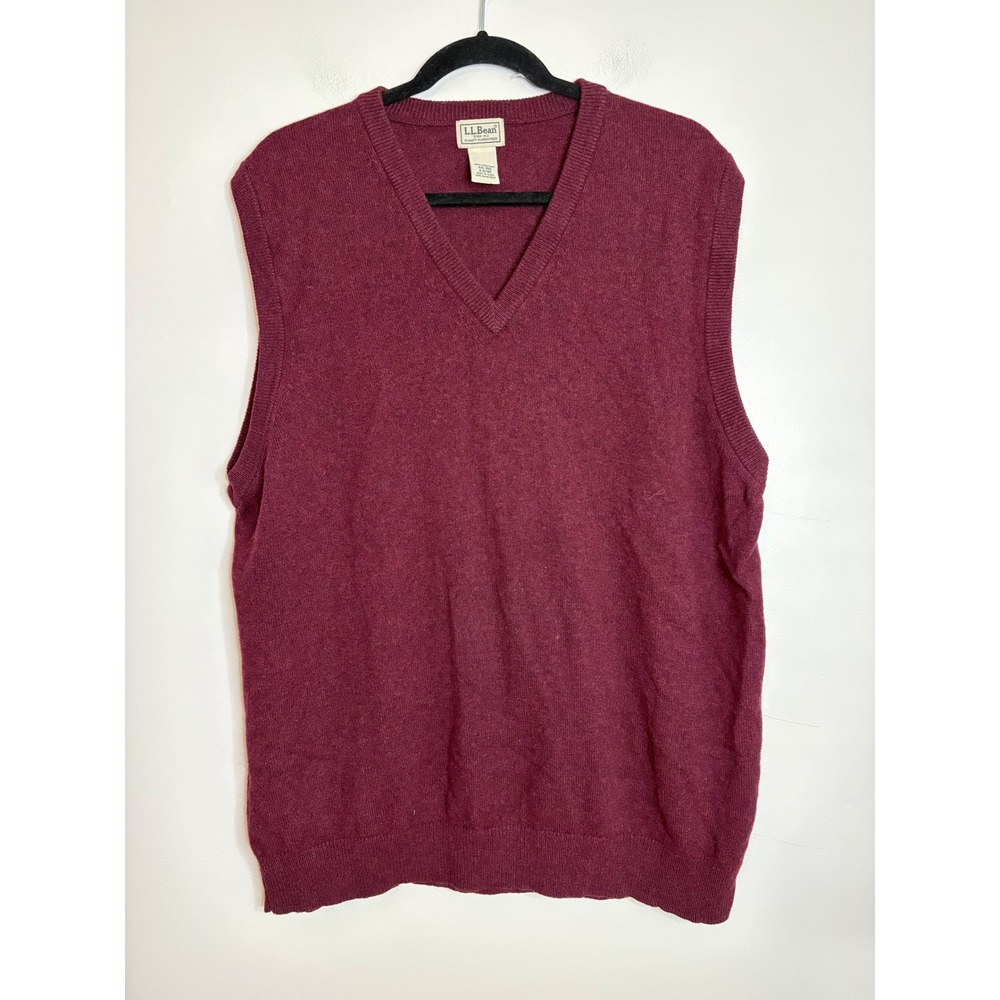 LL Bean Mens XXL Lambswool V-Neck Sweater Vest Burgundy‎ Maroon Red XXL-REG